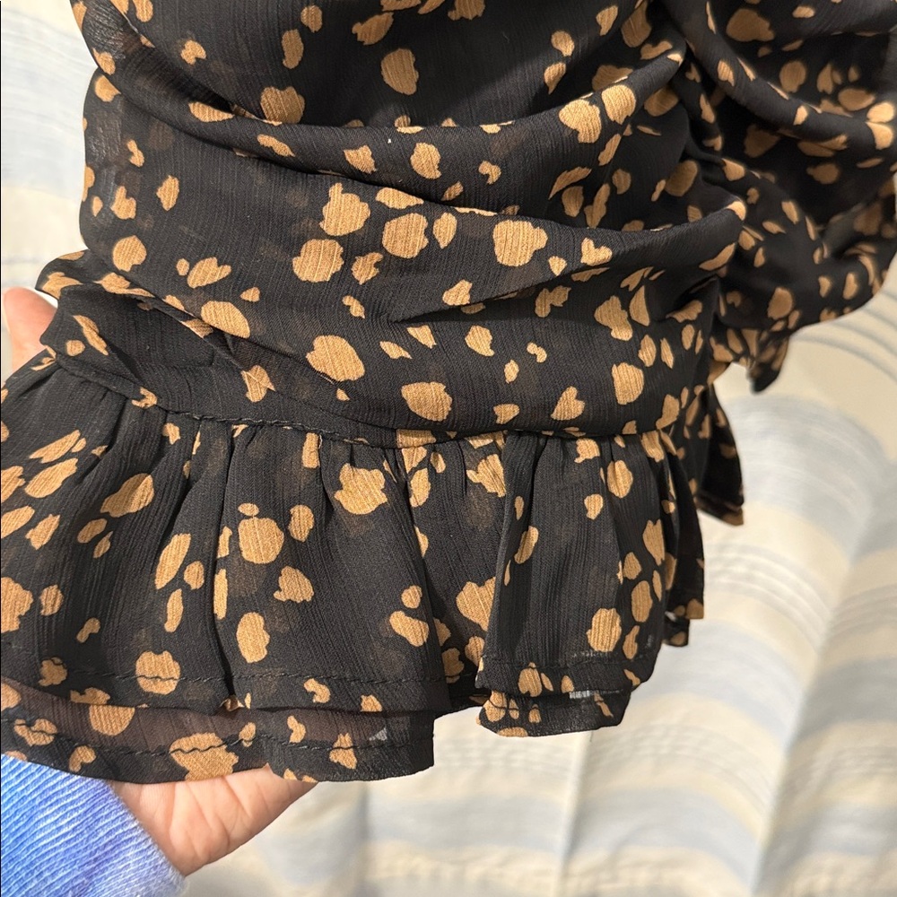 All in Favor Black and Brown LongPuff Sleeve MiniDress Size Small - Picture 6 of 7